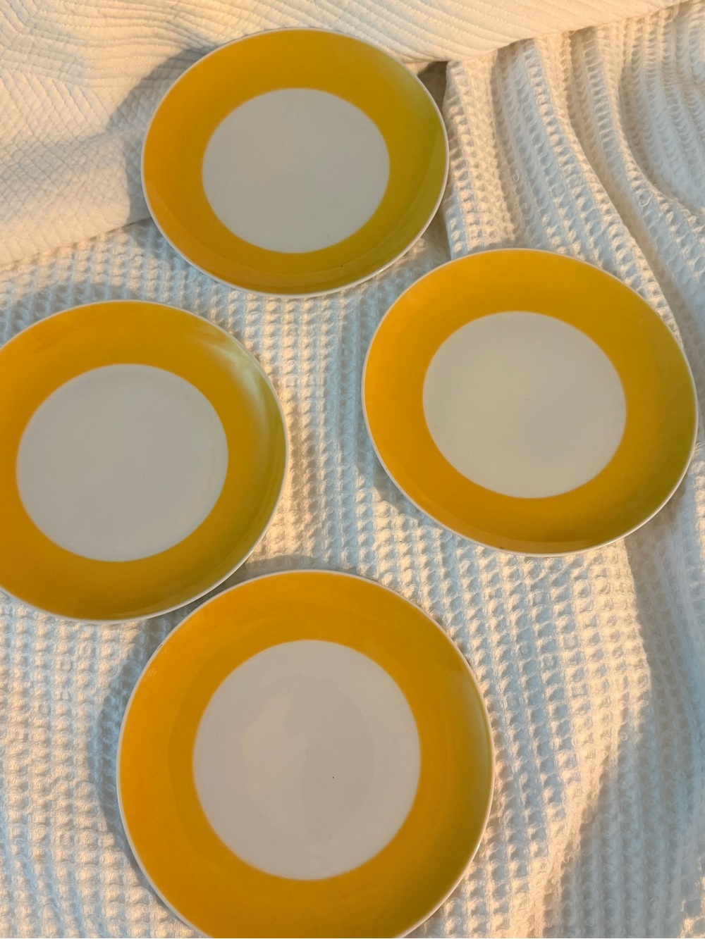 Bright Yellow Rim Ceramic Salad  Plates — Set of 4